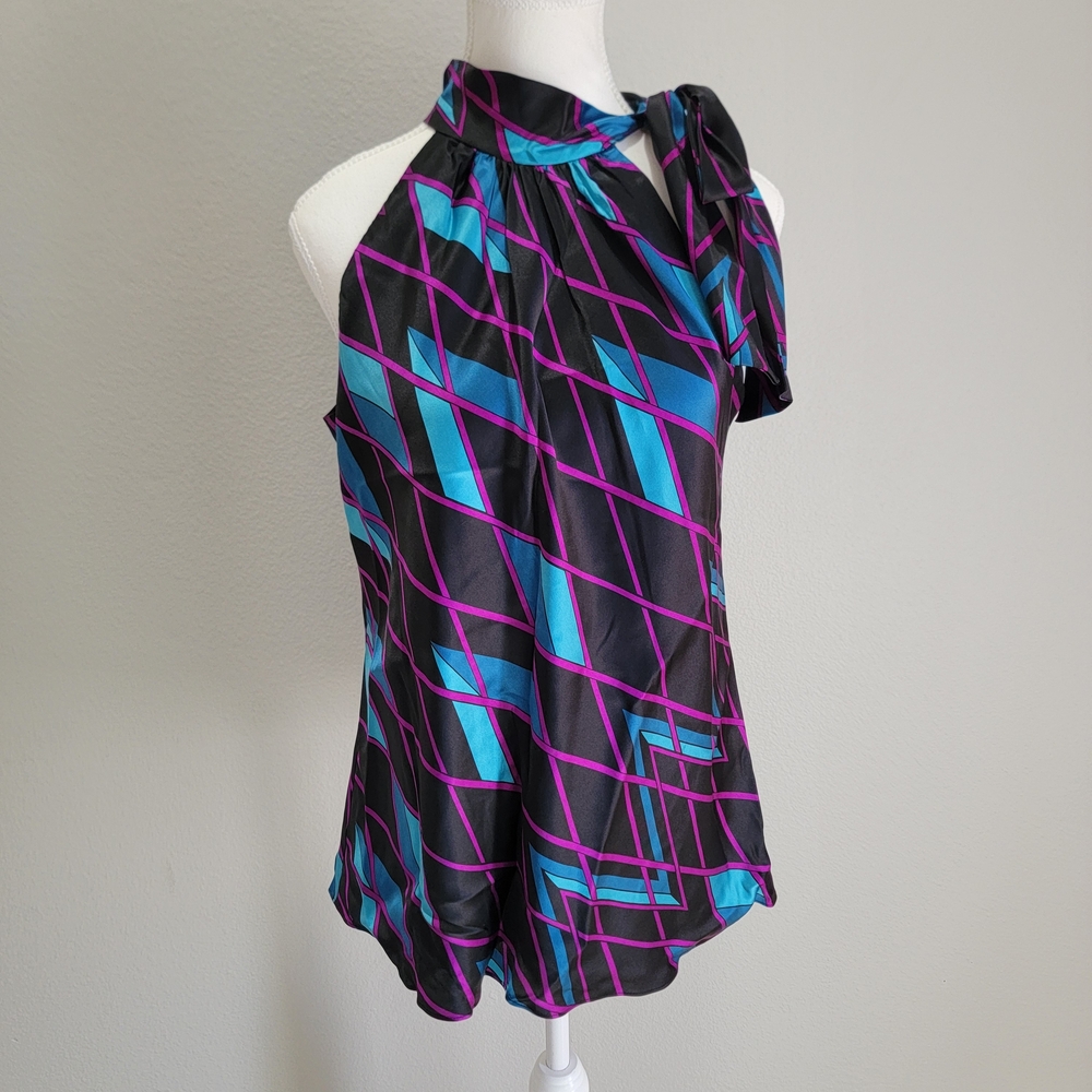 INC International Concepts Black and Blue Geometric Halter Top